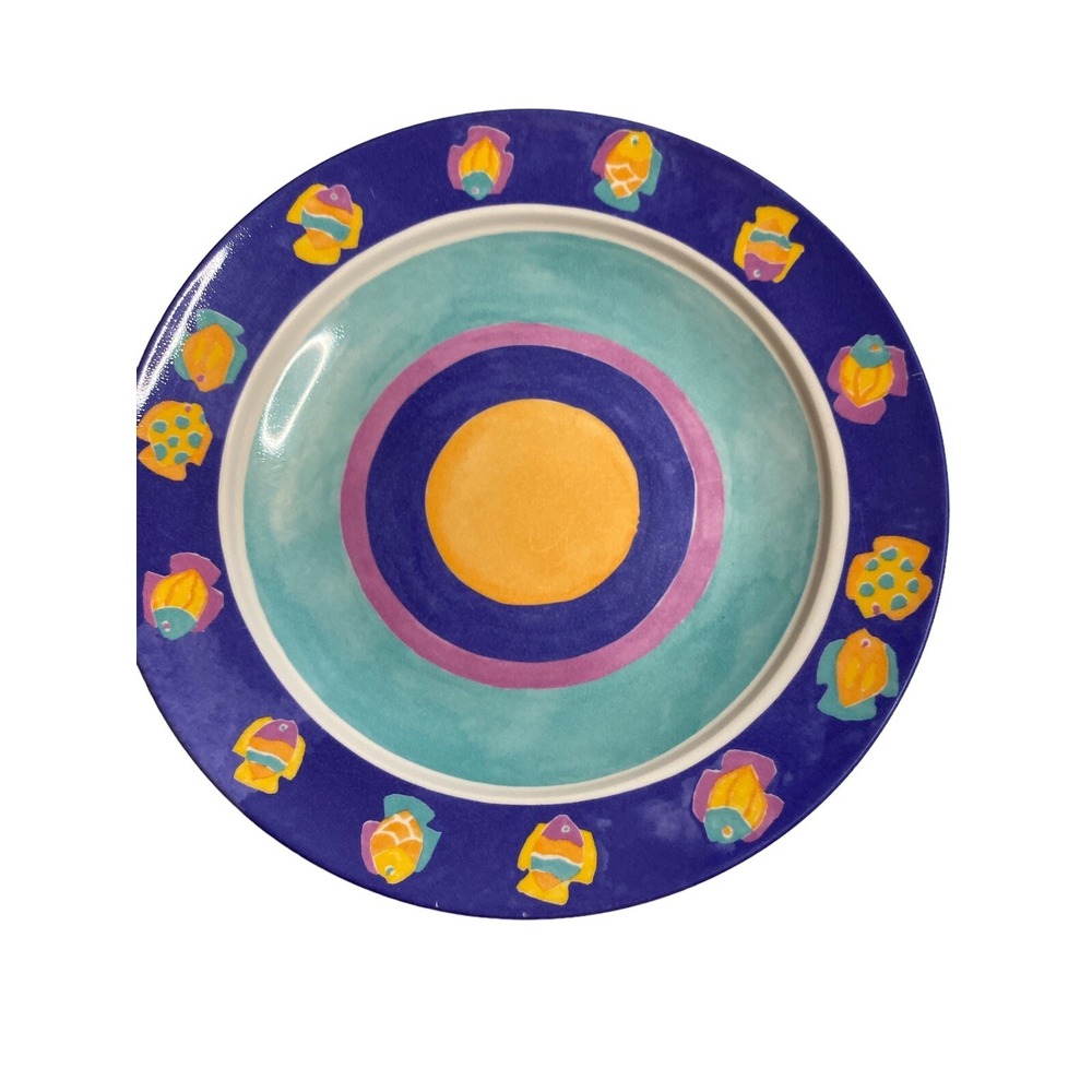 3 Vintage Gibson Blue Fish School Ocean Side Picnic Melamine Salad  Colorful